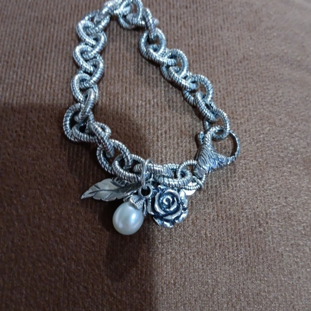 Or Paz Silver Bracelet with Pearl and Rose Charm